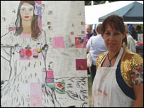 Tina McCallan with her artwork